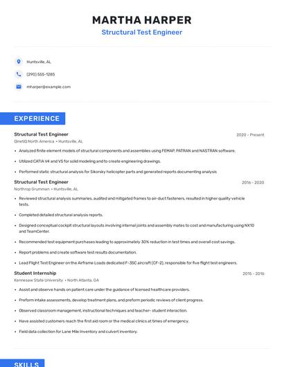 Structural Test Engineer Resume