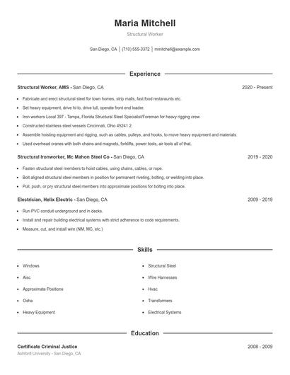 Structural Worker Resume