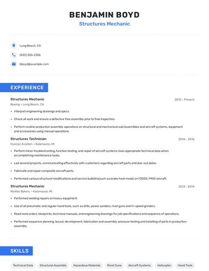 Structures Mechanic Resume