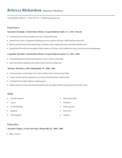 Structures Mechanic Resume