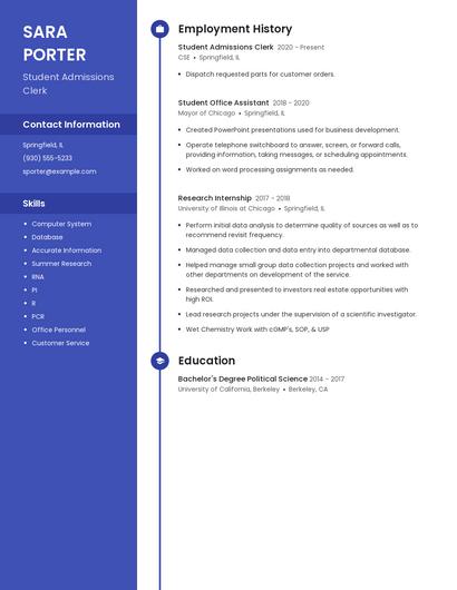 Student Admissions Clerk Resume