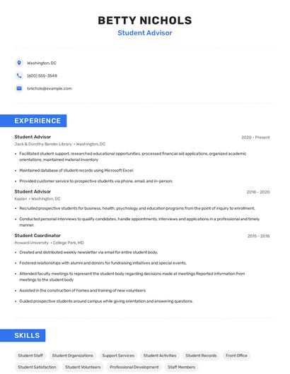 Student Advisor Resume