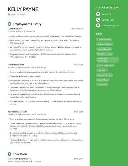 Student Advisor Resume