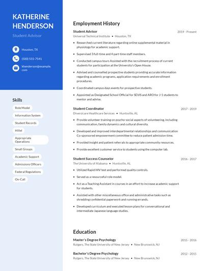 Student Advisor Resume