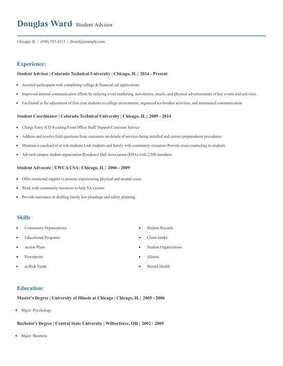 Student Advisor Resume