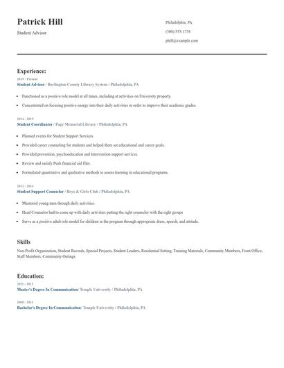 Student Advisor Resume