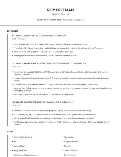 Student Advisor Resume