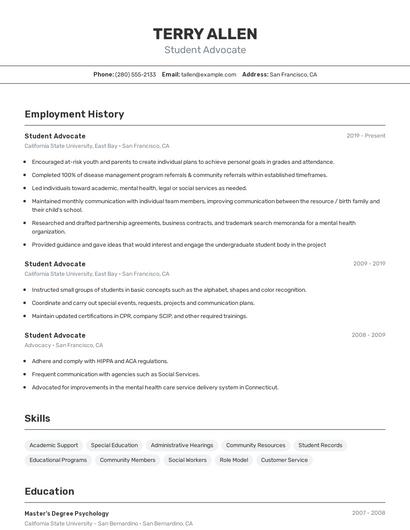 Student Advocate Resume