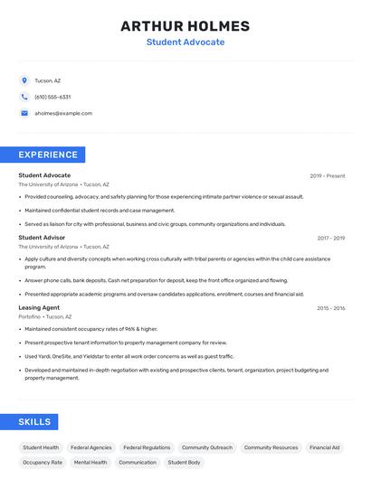 Student Advocate Resume