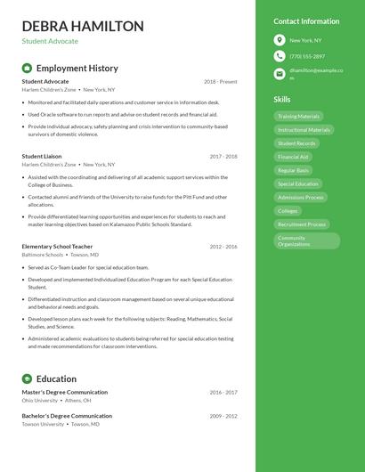 Student Advocate Resume