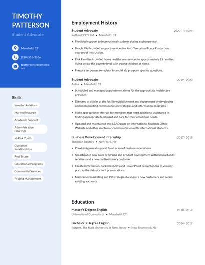 Student Advocate Resume