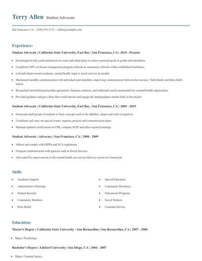 Student Advocate Resume