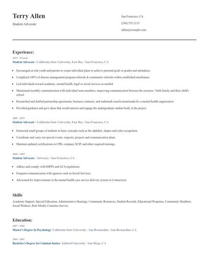 Student Advocate Resume