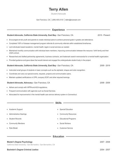 Student Advocate Resume