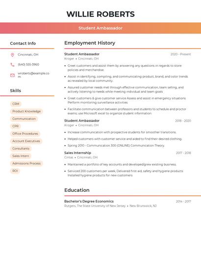 Student Ambassador Resume