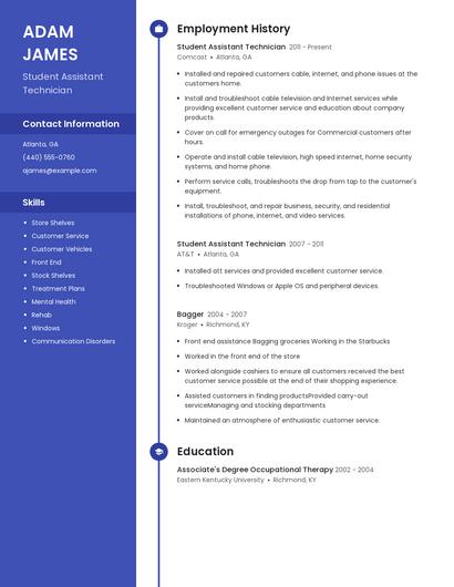 Student Assistant Technician Resume