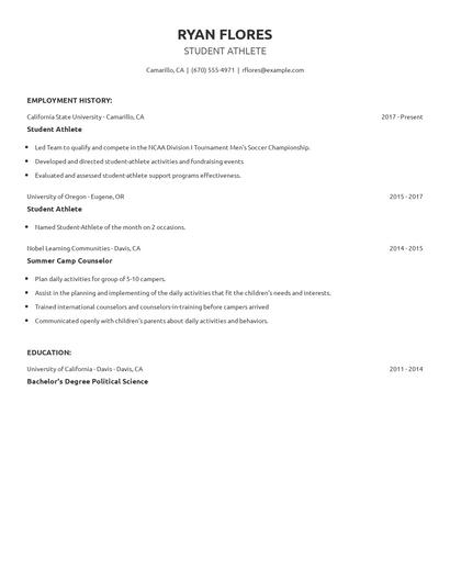 Student Athlete Resume