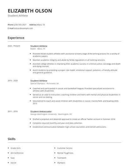 Student Athlete Resume