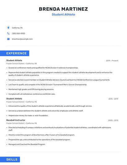 Student Athlete Resume