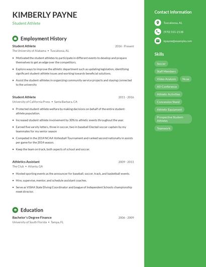 Student Athlete Resume