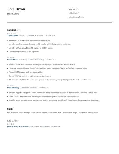 Student Athlete Resume