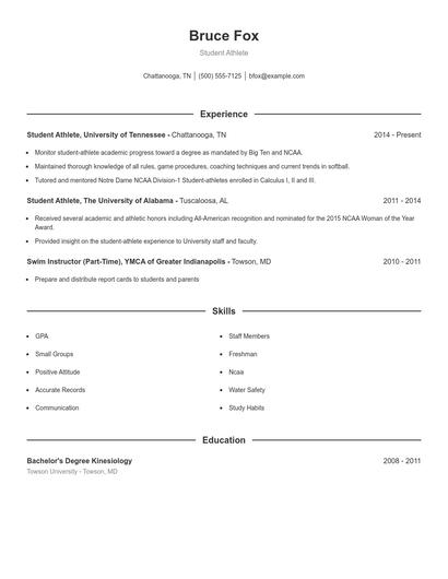 Student Athlete Resume