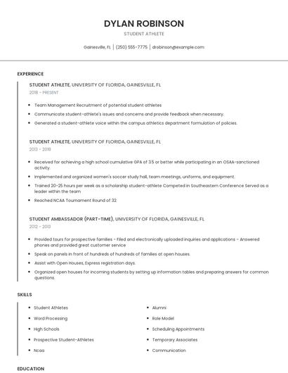 Student Athlete Resume