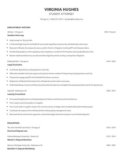 Student Attorney Resume