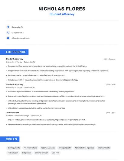 Student Attorney Resume