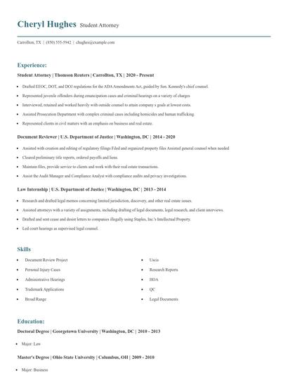 Student Attorney Resume