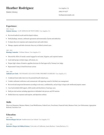 Student Attorney Resume