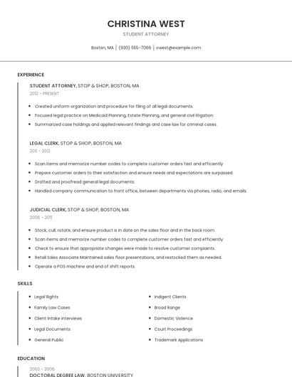 Student Attorney Resume