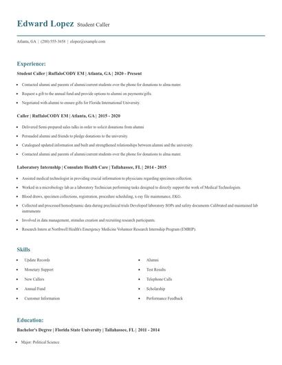Student Caller Resume