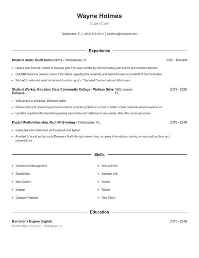 Student Caller Resume