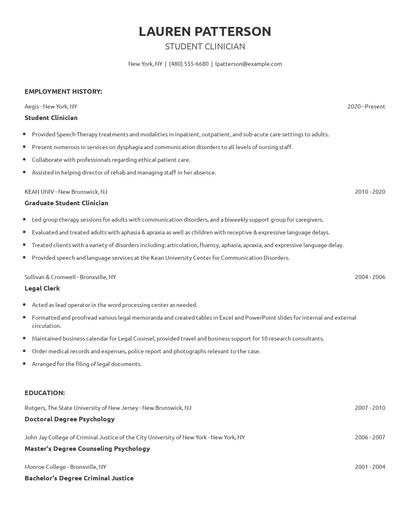 Student Clinician Resume