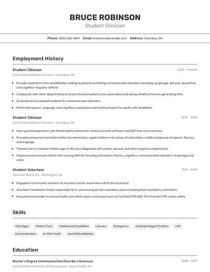 Student Clinician Resume