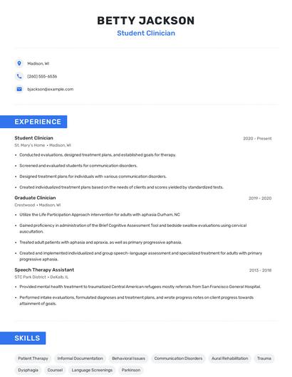 Student Clinician Resume