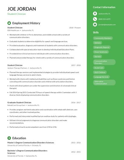 Student Clinician Resume