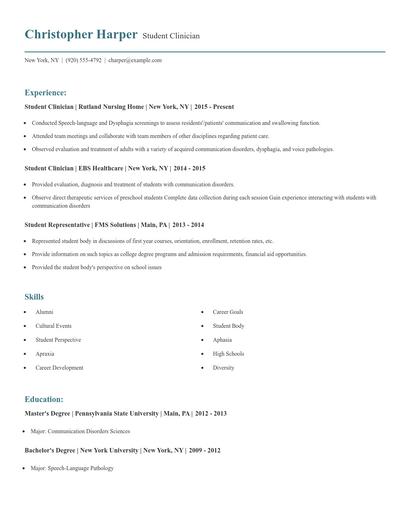 Student Clinician Resume