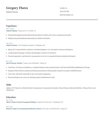 Student Clinician Resume