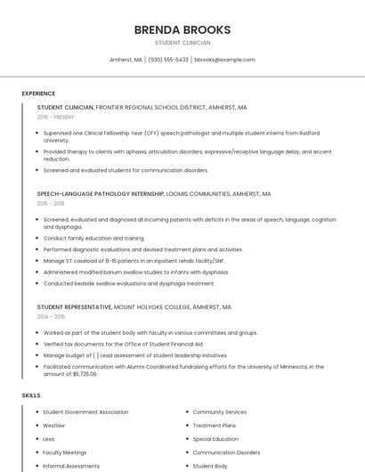 Student Clinician Resume