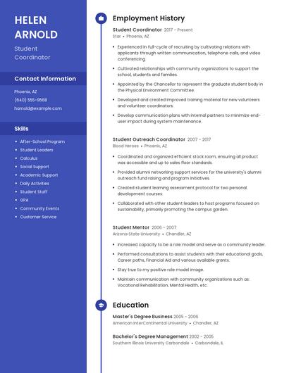 Student Coordinator Resume