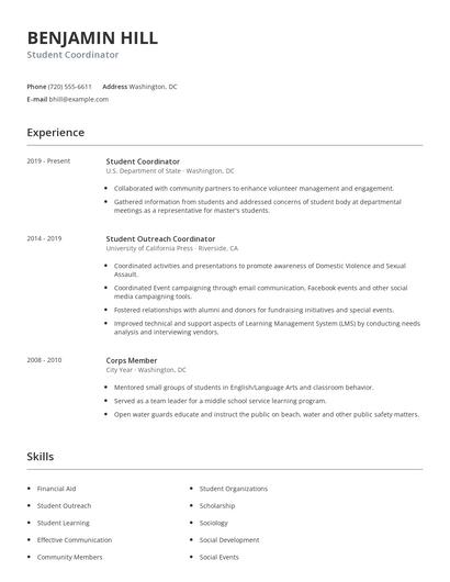 Student Coordinator Resume