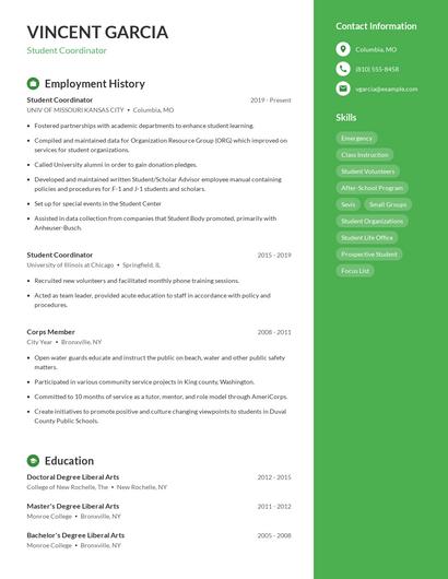 Student Coordinator Resume