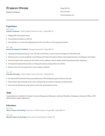 Student Coordinator Resume