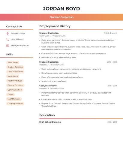 Student Custodian Resume