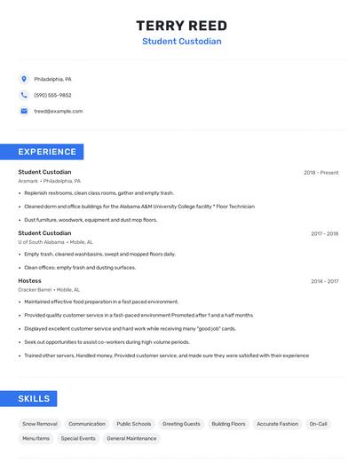Student Custodian Resume
