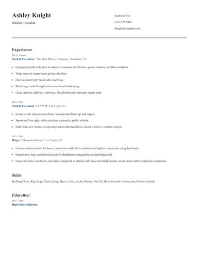 Student Custodian Resume