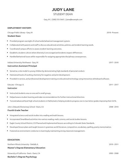 Student Dean Resume