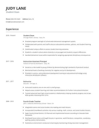 Student Dean Resume